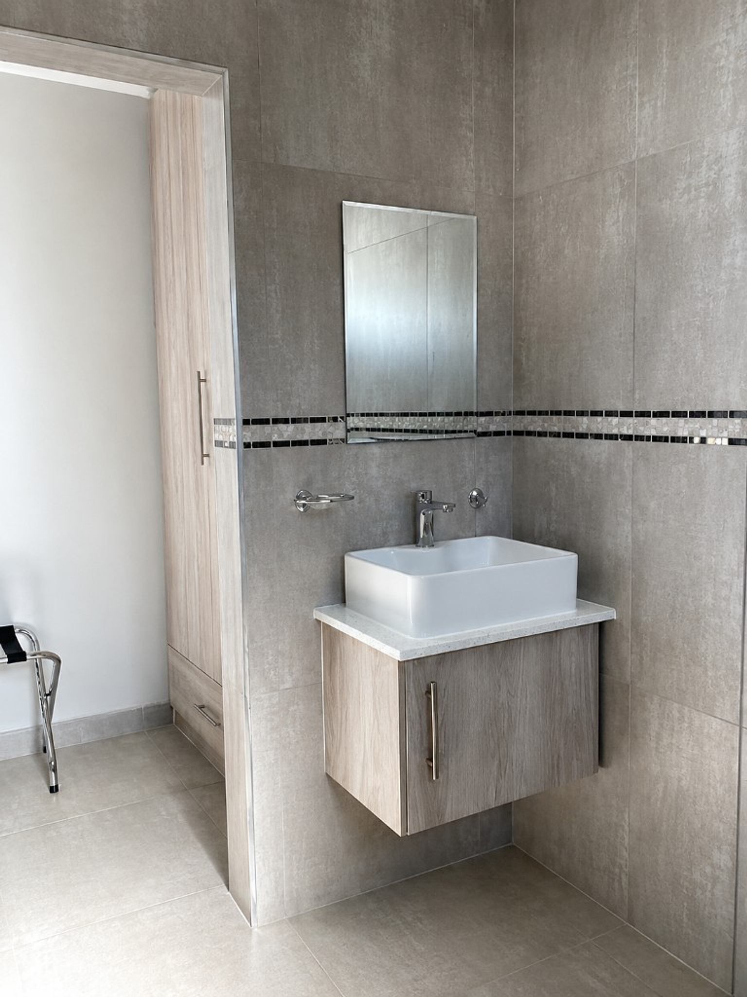 Modern bathroom vanity with vessel sink